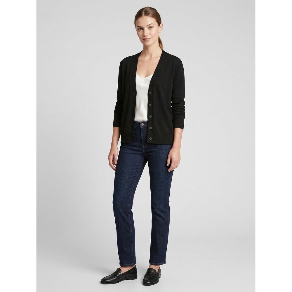 Banana Republic Forever Sweater Womens XS Black V-Neck Button Front Cardigan